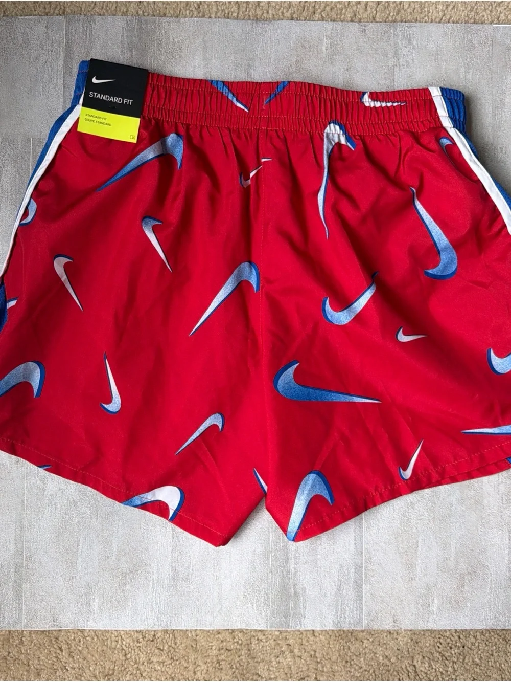 Girls’ Nike Athletic Shorts with Red, Blue & White Swoosh Print NWT with SNAG XL